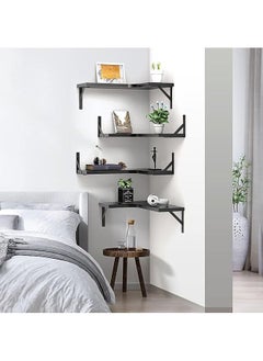 Arabest Floating Corner Shelves for Wall Décor Storage, Wall Shelves Set of 4, Wall Mounted Wood Shelves for Home Decor, Bedroom, Living Room, Bathroom, Kitchen, Office (Black)  - Image 4