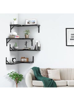 Arabest Floating Corner Shelves for Wall Décor Storage, Wall Shelves Set of 4, Wall Mounted Wood Shelves for Home Decor, Bedroom, Living Room, Bathroom, Kitchen, Office (Black)  - Image 2