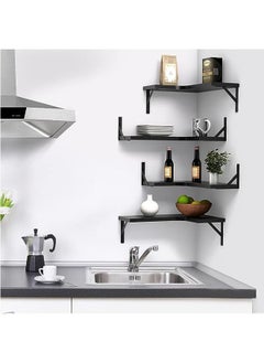 Arabest Floating Corner Shelves for Wall Décor Storage, Wall Shelves Set of 4, Wall Mounted Wood Shelves for Home Decor, Bedroom, Living Room, Bathroom, Kitchen, Office (Black)  - Image 3