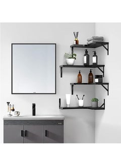 Arabest Floating Corner Shelves for Wall Décor Storage, Wall Shelves Set of 4, Wall Mounted Wood Shelves for Home Decor, Bedroom, Living Room, Bathroom, Kitchen, Office (Black)  - Image 5