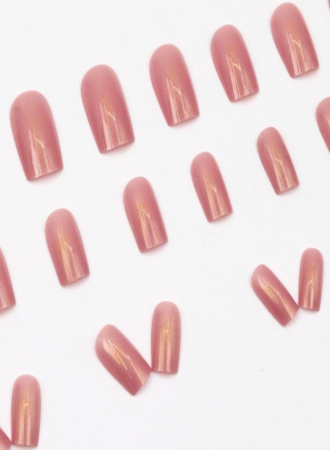 TOGZOM Pink Press on Nails Medium Square Nails Fake Nails Hot Pink Nail Press ons Chrome Glossy Glue on Nails Full Cover Shiny Acrylic Stick on Nail for Women Manicure 24Pcs - Image 2
