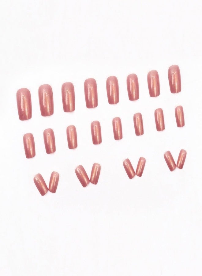 TOGZOM Pink Press on Nails Medium Square Nails Fake Nails Hot Pink Nail Press ons Chrome Glossy Glue on Nails Full Cover Shiny Acrylic Stick on Nail for Women Manicure 24Pcs - Image 4