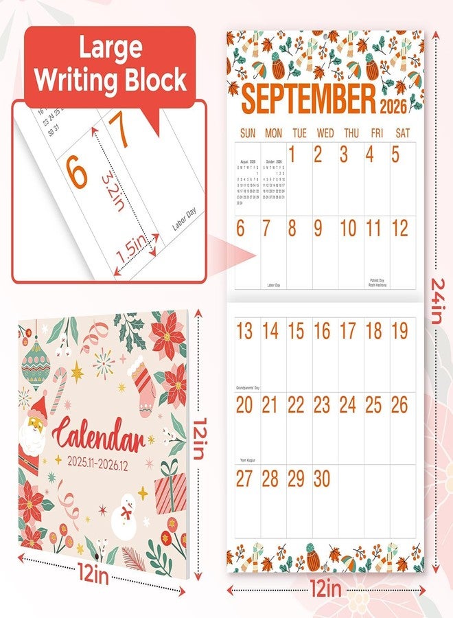 SKYDUE Calendar 2026, Large Print Monthly Wall Calendar, Nov 2025 - Dec 2026 14-Month Big Grid Wall Calendar for Home Office 12" x 24"(Open) - Image 3