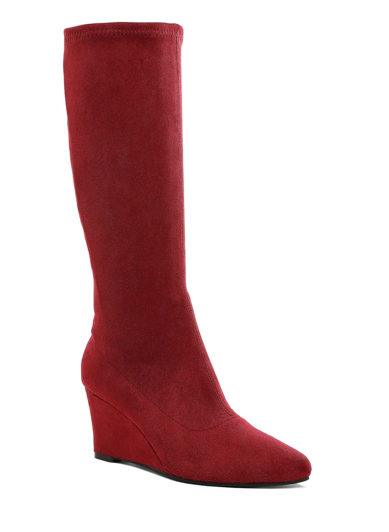 London Rag Microfiber Wedge Heel Boots in Dark Red