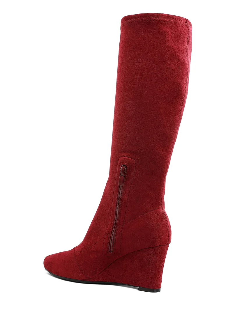 London Rag Microfiber Wedge Heel Boots in Dark Red