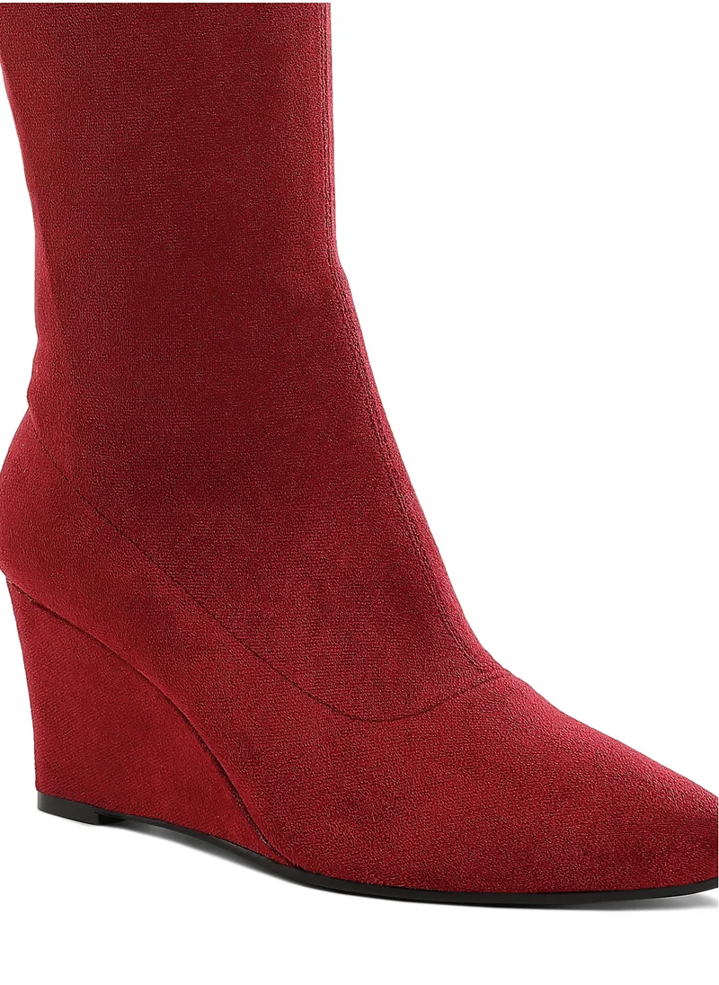 London Rag Microfiber Wedge Heel Boots in Dark Red