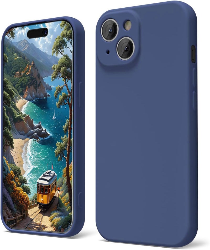 Silicon Soft Mobile Magic Camera Protection Case with Microfiber Lining For Apple iPhone 15 6.1 Inch (Navy) - Image 1