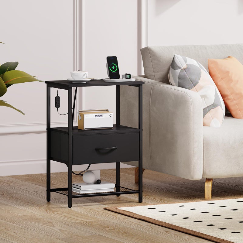 Somdot Nightstand with Charging Station and LED Light for Bedroom, Bedside Table End Table for Dorm Guest Room Bedside Kids Laundry Closet Entryway Hallway, Black - Image 2