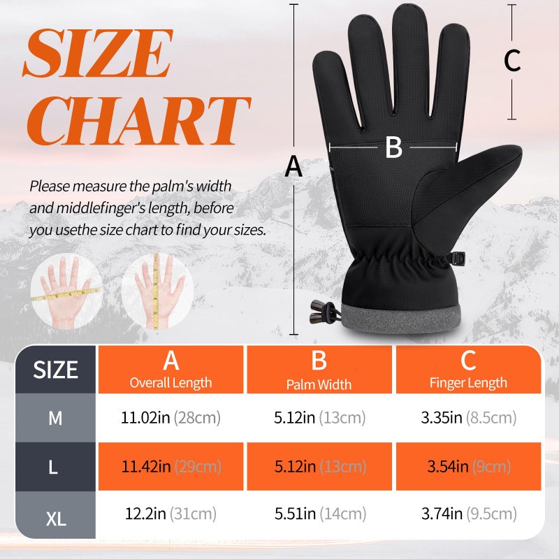 HOPSOOKEN Winter Waterproof Ski Gloves for Men Women Touchscreen Snow Thermal Fleece Warm Gloves Cold Weather Cycling Driving Running(BlackM) - Image 5