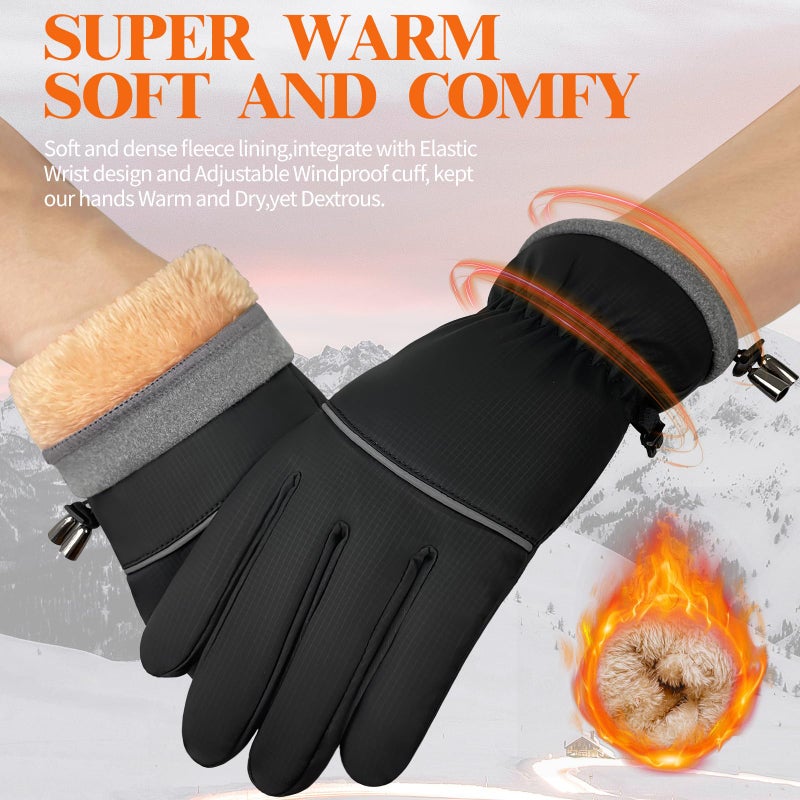 HOPSOOKEN Winter Waterproof Ski Gloves for Men Women Touchscreen Snow Thermal Fleece Warm Gloves Cold Weather Cycling Driving Running(BlackM) - Image 2