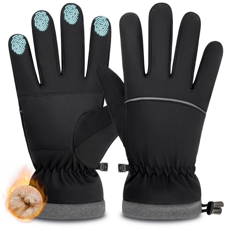 HOPSOOKEN Winter Waterproof Ski Gloves for Men Women Touchscreen Snow Thermal Fleece Warm Gloves Cold Weather Cycling Driving Running(BlackM) - Image 1