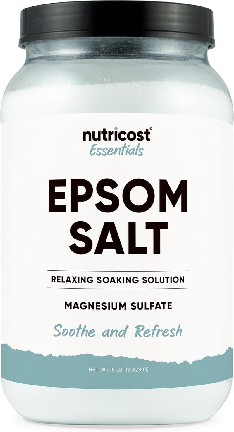 Nutricost Essentials Pure Epsom Salt 8 LBS 100 Pure Magnesium Sulfate  Relaxing Soaking Solution