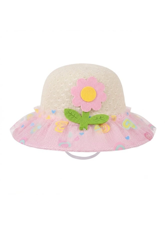 Stylish summer hat for children featuring a floral design and pink mesh fabric - Image 1