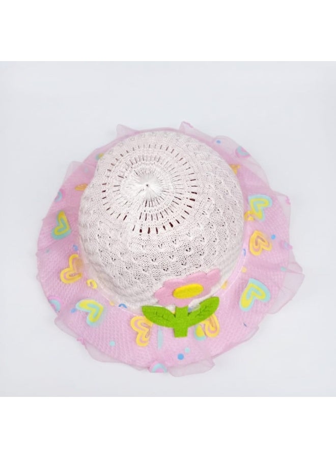 Stylish summer hat for children featuring a floral design and pink mesh fabric - Image 3