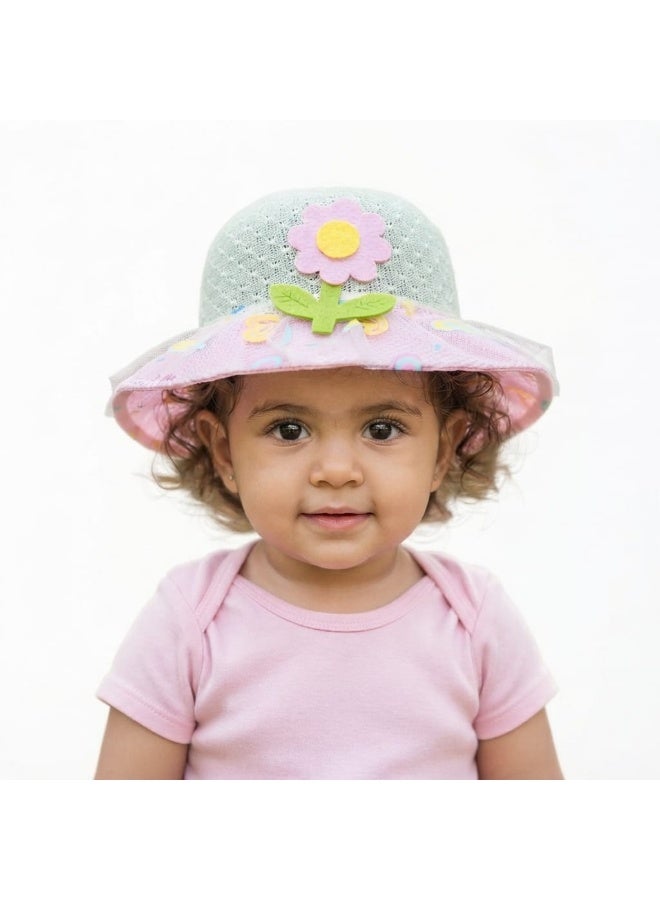 Stylish summer hat for children featuring a floral design and pink mesh fabric - Image 2