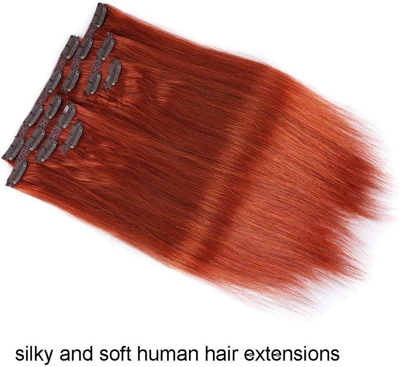 FAAAL 14" Clip in Human Hair Extensions Full Head 110g 7 Pieces 16 Clips Copper Red Double Weft Brazilian Real Remy Hair Extensions Thick Straight Silky (14" 110g, 350) - Image 4