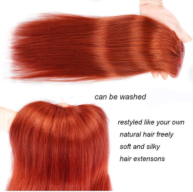 FAAAL 14" Clip in Human Hair Extensions Full Head 110g 7 Pieces 16 Clips Copper Red Double Weft Brazilian Real Remy Hair Extensions Thick Straight Silky (14" 110g, 350) - Image 3