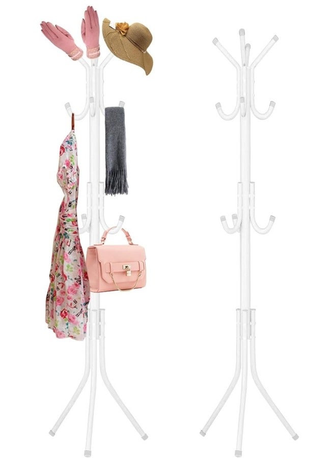 Coat Rack, Freestanding Coat Rack with 8 Hooks and 3 Adjustable Size Tree Coat Racks for Bedroom, Hallway, Entrance, Office, for Hats, Coats, Scarves, Handbags (White) - Image 1