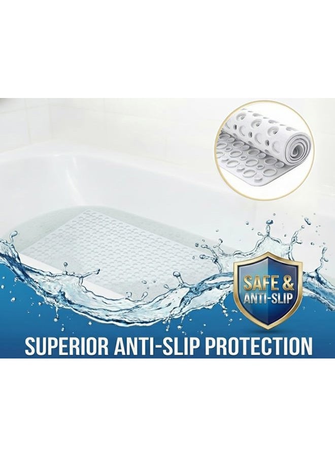 Mantto Nonslip Bathtub Mat Extra Soft Eco Friendly TPE Bath Mat for Kids, Anti Bacterial Machine Washable Bathroom Shower Mat 30L x 17W Inch (White) - Image 3