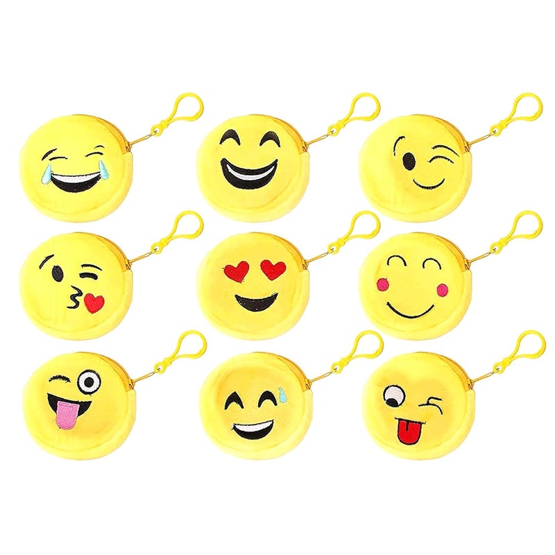 IGNOTO Emoji Pouch Mini Cute Round Face Smiley Purse for Earphone, Coins || Best Gifts for Birthday || Keychain for All Age Group (Assorted)(Pack of 9) - Image 1