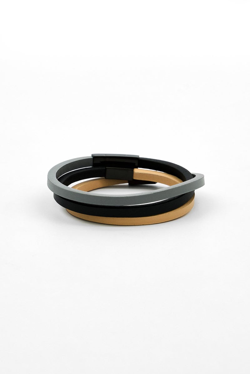 POLICE Men 3 Piece Leather Bracelet, Multicolor  - Image 3