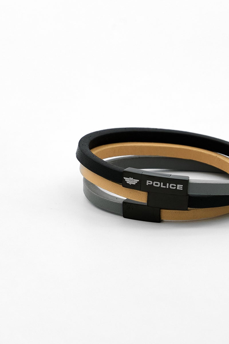 POLICE Men 3 Piece Leather Bracelet, Multicolor  - Image 4