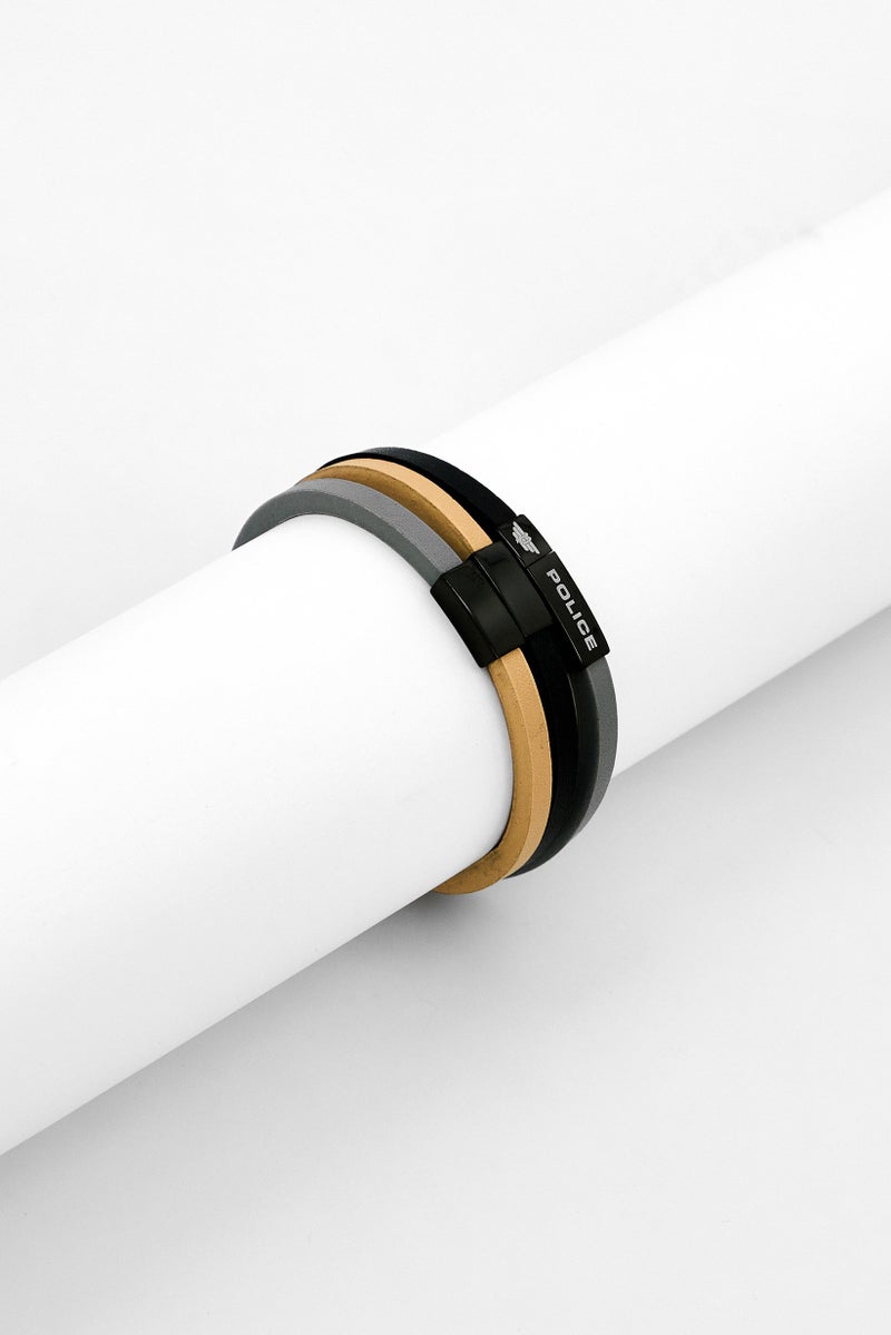 POLICE Men 3 Piece Leather Bracelet, Multicolor  - Image 1