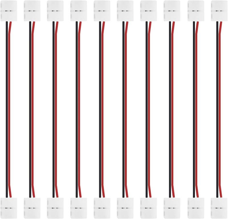 LightingWill 10pcs/Pack Strip to Strip with Wire Solderless Snap Down 2Pin Conductor LED Strip Connector for 8mm Wide 3528 2835 Single Color Flex LED Strips - Image 1