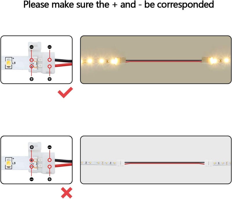 LightingWill 10pcs/Pack Strip to Strip with Wire Solderless Snap Down 2Pin Conductor LED Strip Connector for 8mm Wide 3528 2835 Single Color Flex LED Strips - Image 4