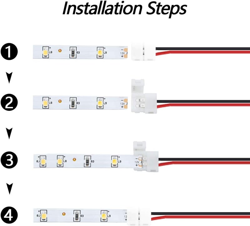 LightingWill 10pcs/Pack Strip to Strip with Wire Solderless Snap Down 2Pin Conductor LED Strip Connector for 8mm Wide 3528 2835 Single Color Flex LED Strips - Image 3