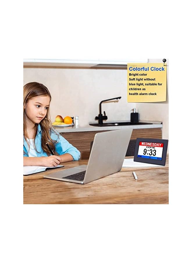 IAF - Version] 7 Inch Day Clock - 3 Colors Display Digital Calendar Alarm Day Clock Dementia Alzheimers Clock with Extra Large Display (7in Black) - Image 1