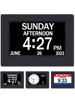 Version] 7 Inch Day Clock - 3 Colors Display Digital Calendar Alarm Day Clock Dementia Alzheimers Clock with Extra Large Display (7in Black)