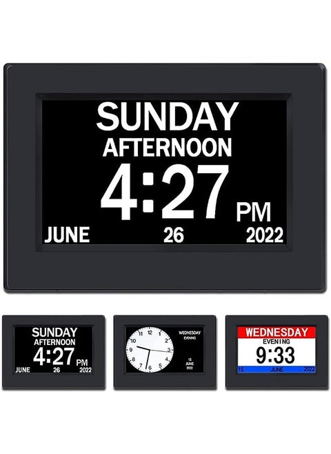 Version] 7 Inch Day Clock - 3 Colors Display Digital Calendar Alarm Day Clock Dementia Alzheimers Clock with Extra Large Display (7in Black)