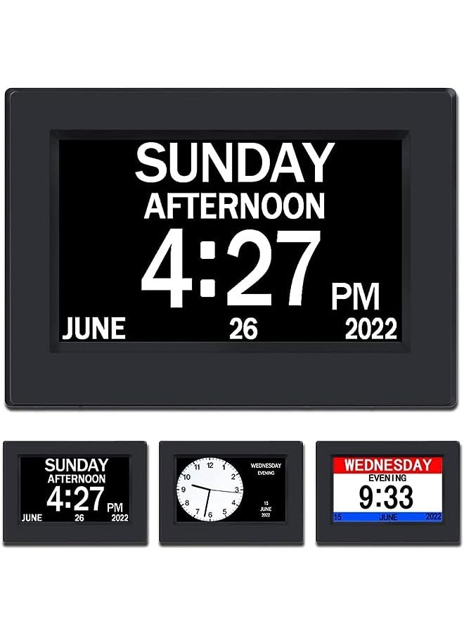 IAF - Version] 7 Inch Day Clock - 3 Colors Display Digital Calendar Alarm Day Clock Dementia Alzheimers Clock with Extra Large Display (7in Black) - Image 1