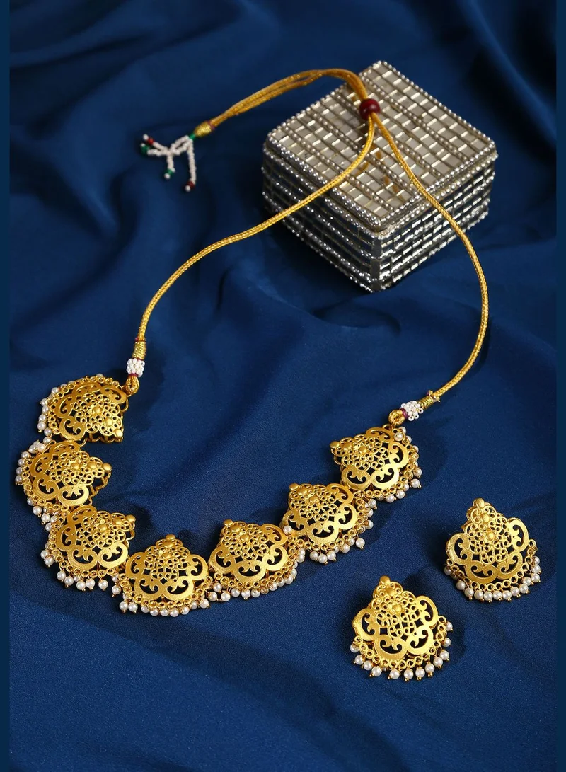 SOHI Gold-Plated Beaded Necklace Set