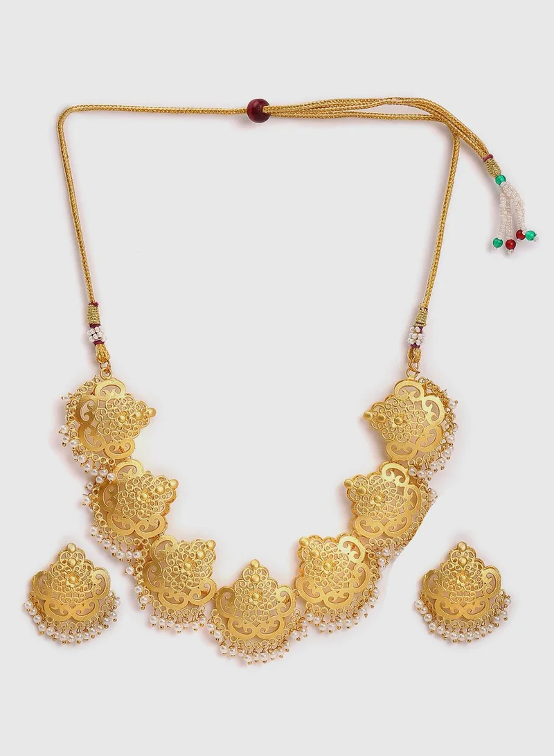 SOHI Gold-Plated Beaded Necklace Set