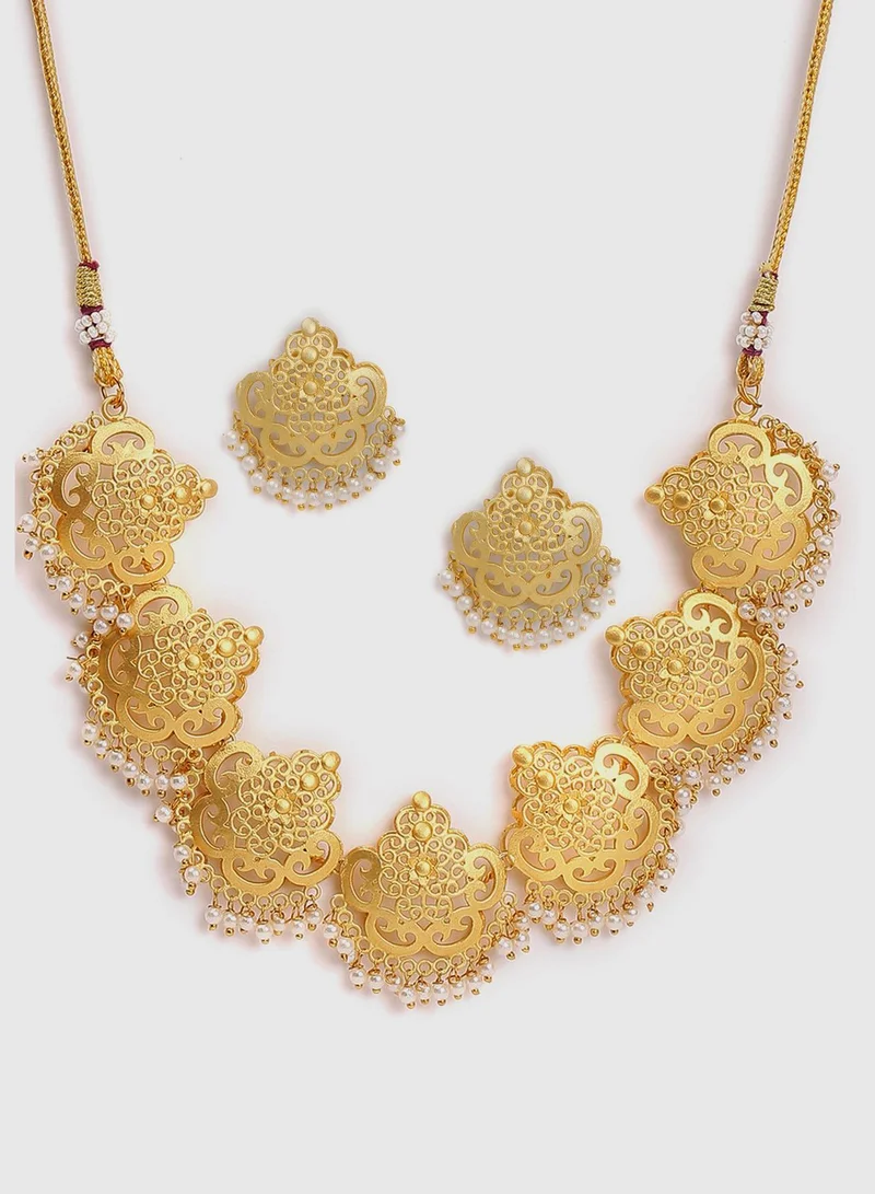 SOHI Gold-Plated Beaded Necklace Set