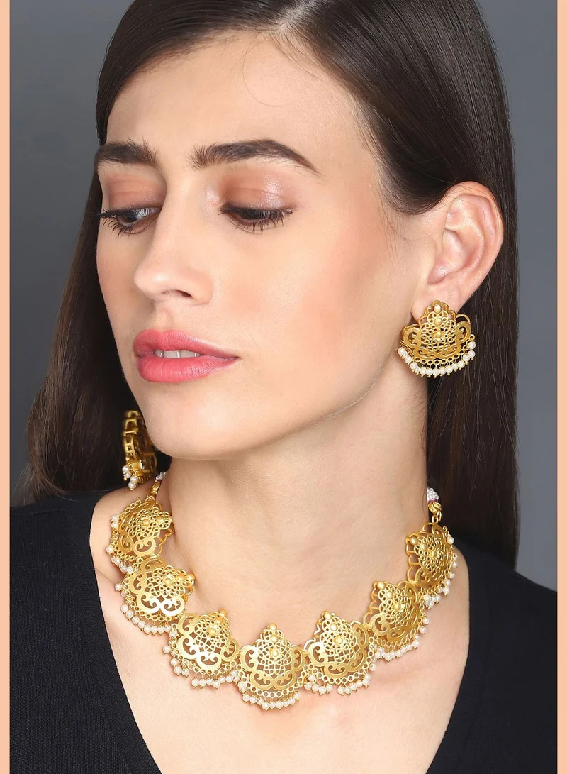 SOHI Gold-Plated Beaded Necklace Set