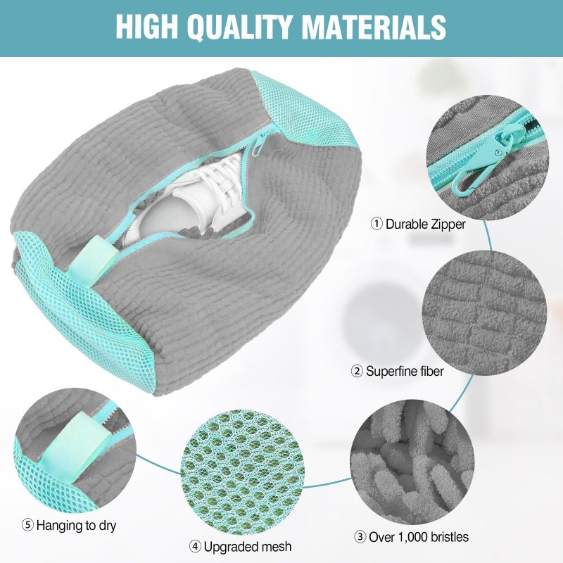 Gripooaven Shoe Washing Machine Bag, Shoe Laundry Bag for Washer and Dryer, Include Dry Net Bag, Reusable and Durable Zipper with Hook Design, Shoe Washing Bag for Sneaker (Gray, 2 Pack) - Image 3