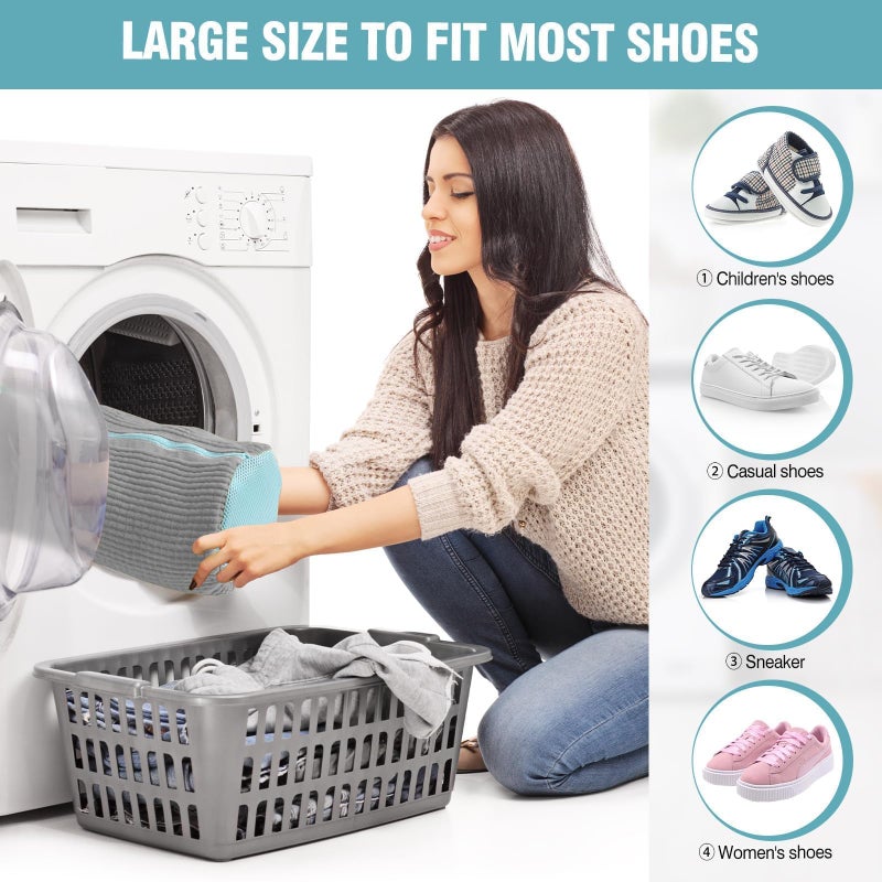 Gripooaven Shoe Washing Machine Bag, Shoe Laundry Bag for Washer and Dryer, Include Dry Net Bag, Reusable and Durable Zipper with Hook Design, Shoe Washing Bag for Sneaker (Gray, 2 Pack) - Image 5