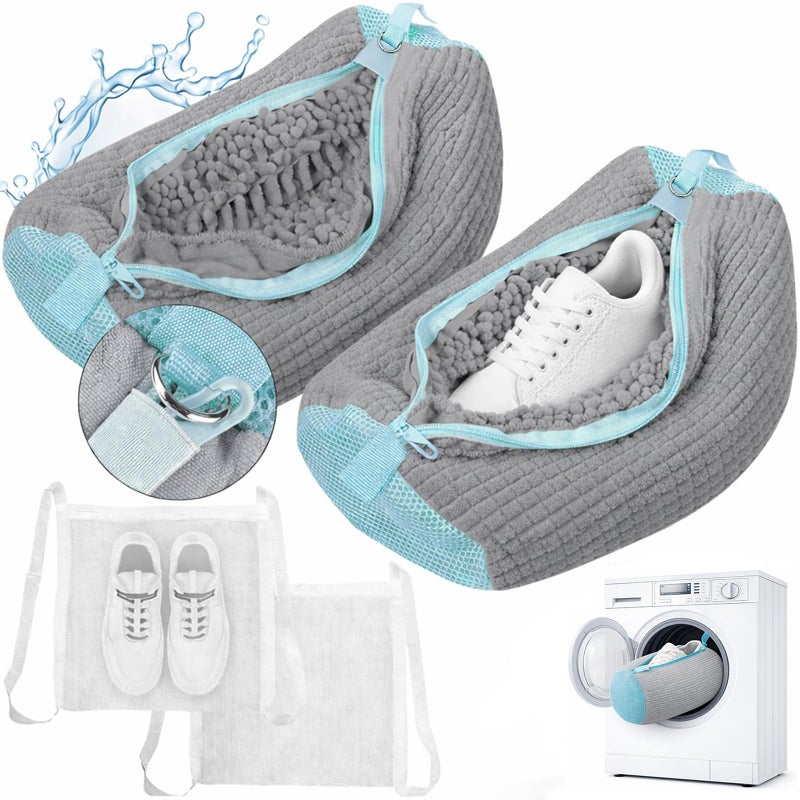 Gripooaven Shoe Washing Machine Bag, Shoe Laundry Bag for Washer and Dryer, Include Dry Net Bag, Reusable and Durable Zipper with Hook Design, Shoe Washing Bag for Sneaker (Gray, 2 Pack) - Image 1
