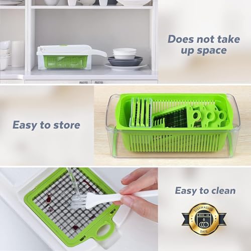 HOMEFINESSE Vegetable Chopper, 16-in-1 Multifunctional Food Chopper, 8 Blades Vegetable Slicer, Onion Chopper Vegetable Cutter & Adjustable Veggie Slicer, Potato Dicer Chopper, Container for Salad Garlic | Grey - Image 4