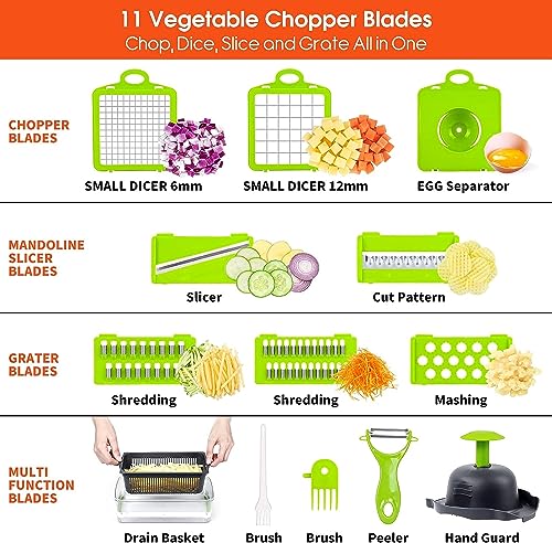 HOMEFINESSE Vegetable Chopper, 16-in-1 Multifunctional Food Chopper, 8 Blades Vegetable Slicer, Onion Chopper Vegetable Cutter & Adjustable Veggie Slicer, Potato Dicer Chopper, Container for Salad Garlic | Grey - Image 5