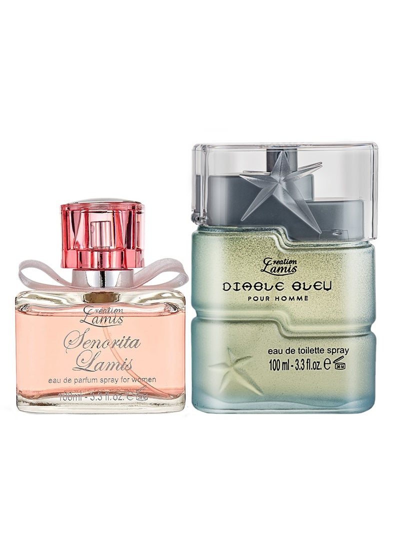 Creation Lamis Diable Bleu Eau de Toilette For Men 100ml and Creation Lamis Senorita Lamis Eau de Parfum For Women 100ml (Combo Pack) - Image 1