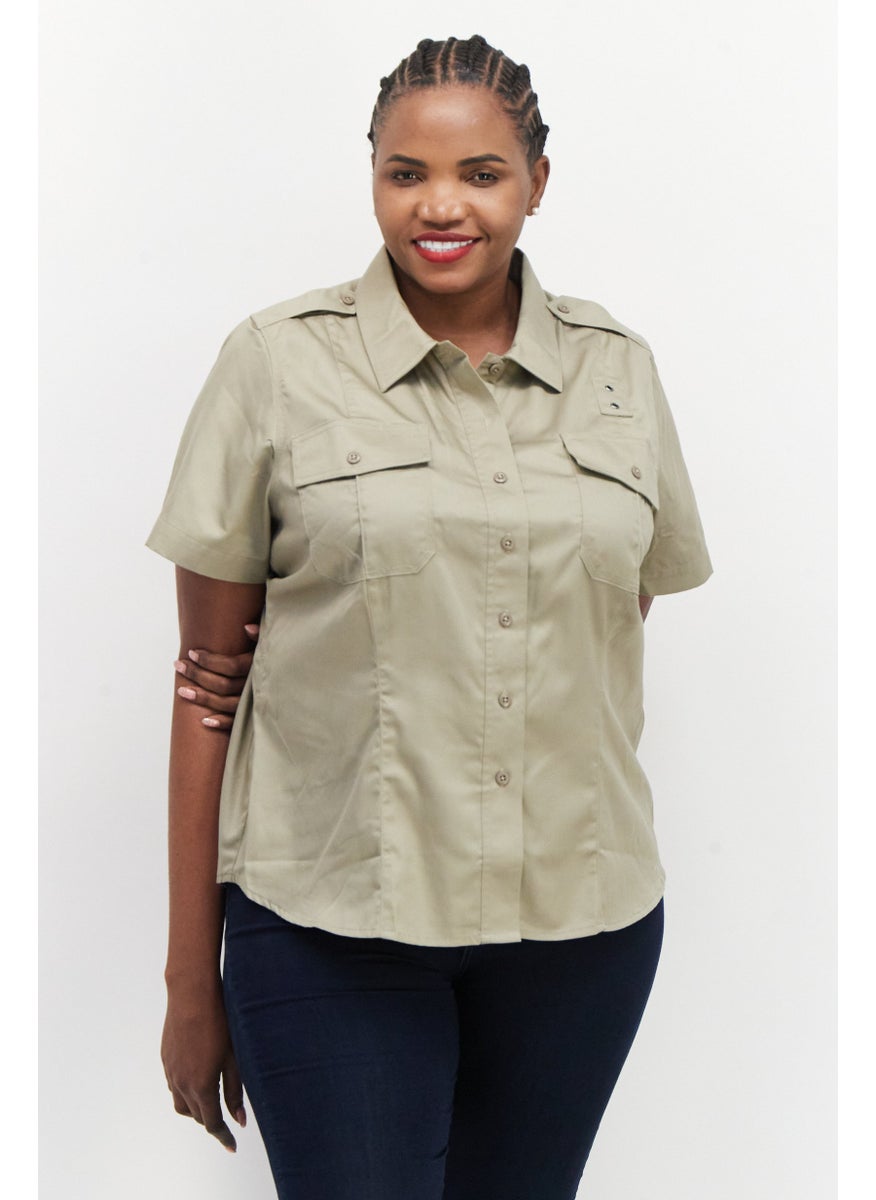 Women Plus Size Pointed Collar Short Sleeve Plain Shirt, Tan - pzsku/ZFB94CF31CC4C58D34E46Z/45/_/1724351293/da94c43d-4979-4552-bd90-6b98ef7ca322