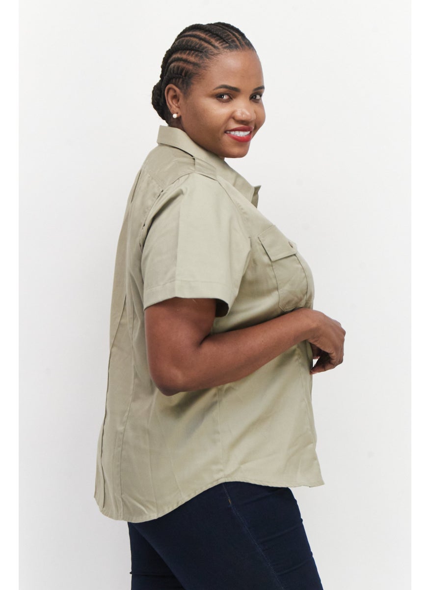 Women Plus Size Pointed Collar Short Sleeve Plain Shirt, Tan - pzsku/ZFB94CF31CC4C58D34E46Z/45/_/1737295957/32094676-20e1-4fad-a3df-1342c8805860