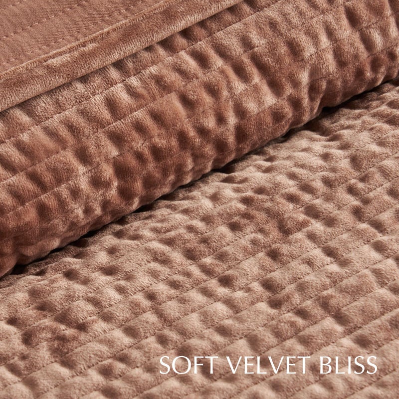 EVERGRACE Velvet Quilt Set Queen Size, Luxurious Soft Quilted Bedding Sets, Lightweight Velvet Comforter for All Season, Striped Channel Bedspread Coverlet with 2 Shams, Terracotta Clay - Image 5