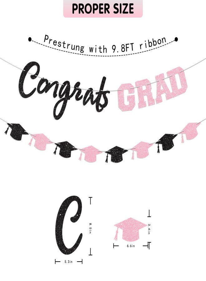 Blopee Prestrung Congrats Grad Banner Pink Black Graduation Banner for Graduation Decorations Class of 2026 Congratulations Grad Party Decor - Image 4