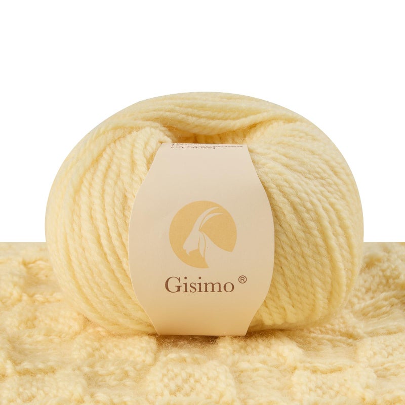 Gisimo 100% Merino Wool Yarn 3-Ply Luxurious and Soft Yarn for Hand Knitting & Crocheting (Naples Yellow,1Ball) - Image 1