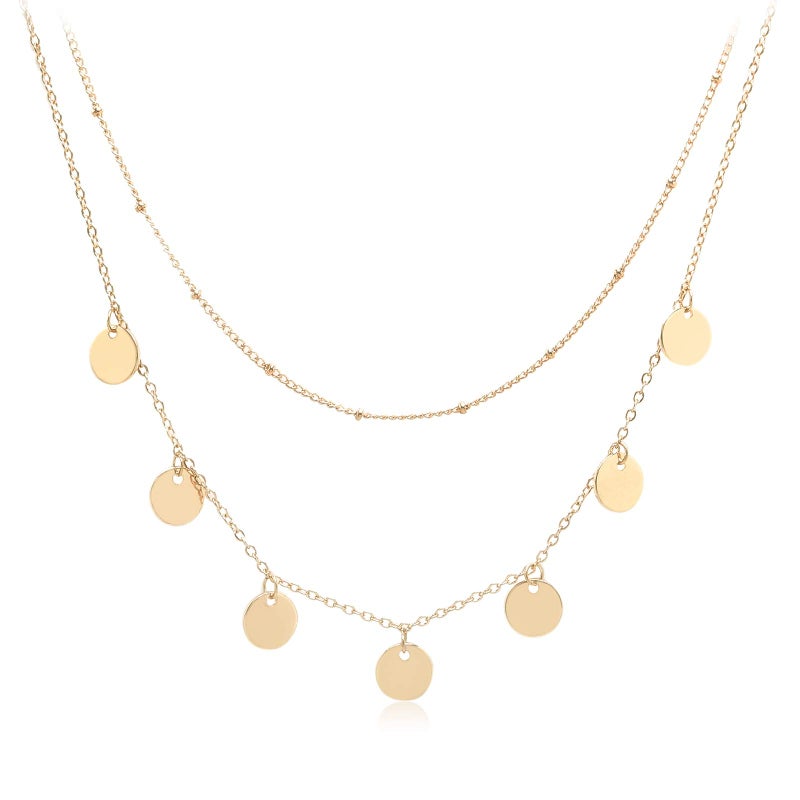 Aisansty Dainty Layered Gold Coin Choker Necklace Handmade Simple Discs Beaded Adjustable Layering Necklaces for Women..